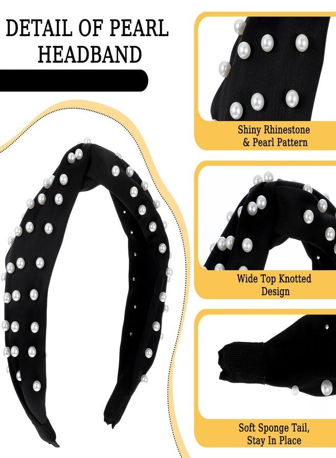 MBAIYO Pearl Knotted Hairbands for Women, Non-Slip Beaded Headband Jeweled Embellished Headband Wide Elegant Ladies Hairband Black Hair Hoop Hair Accessories with Pearls (Black) - Image 4